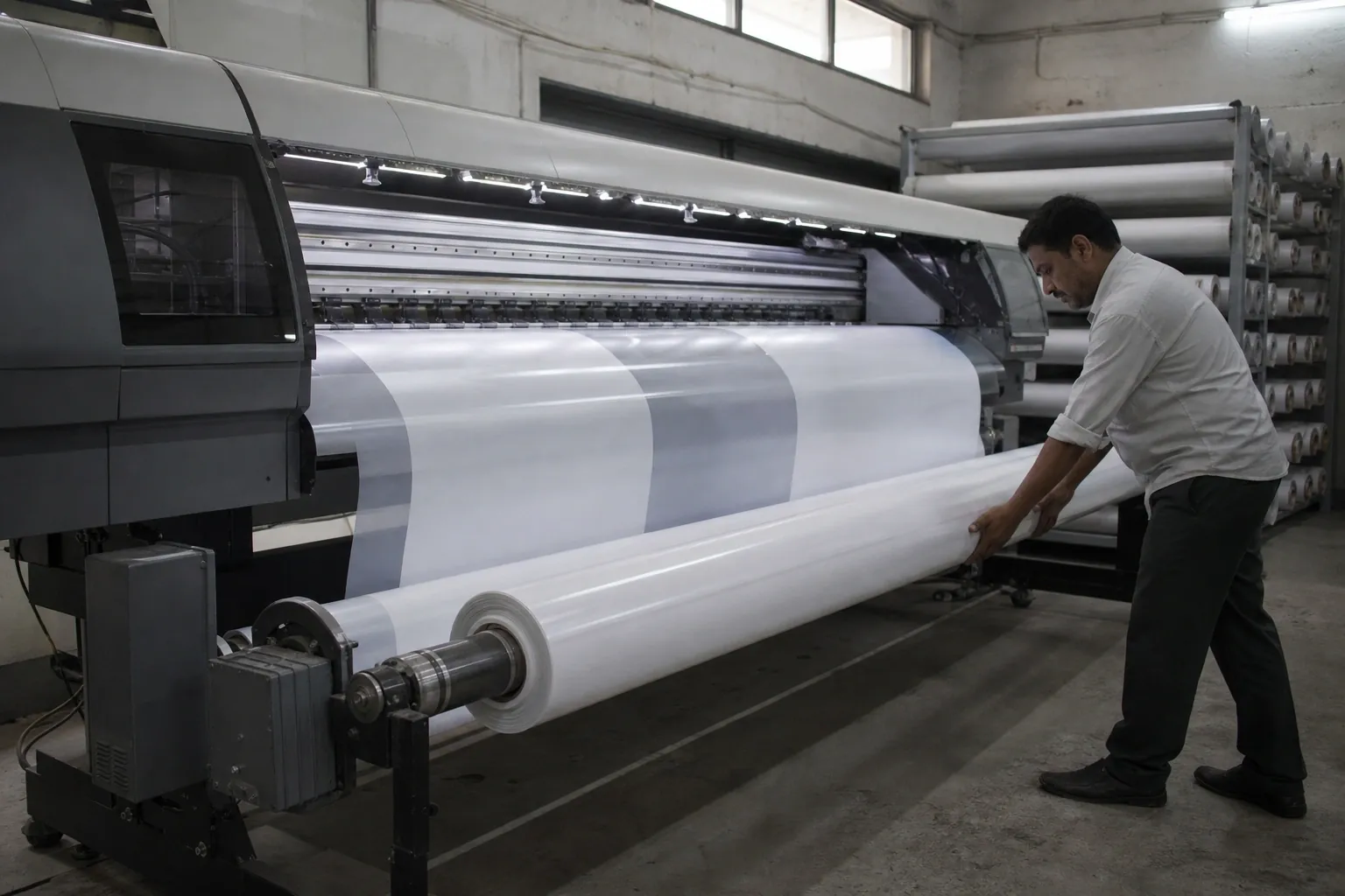 Printed vinyl panels on a production floor