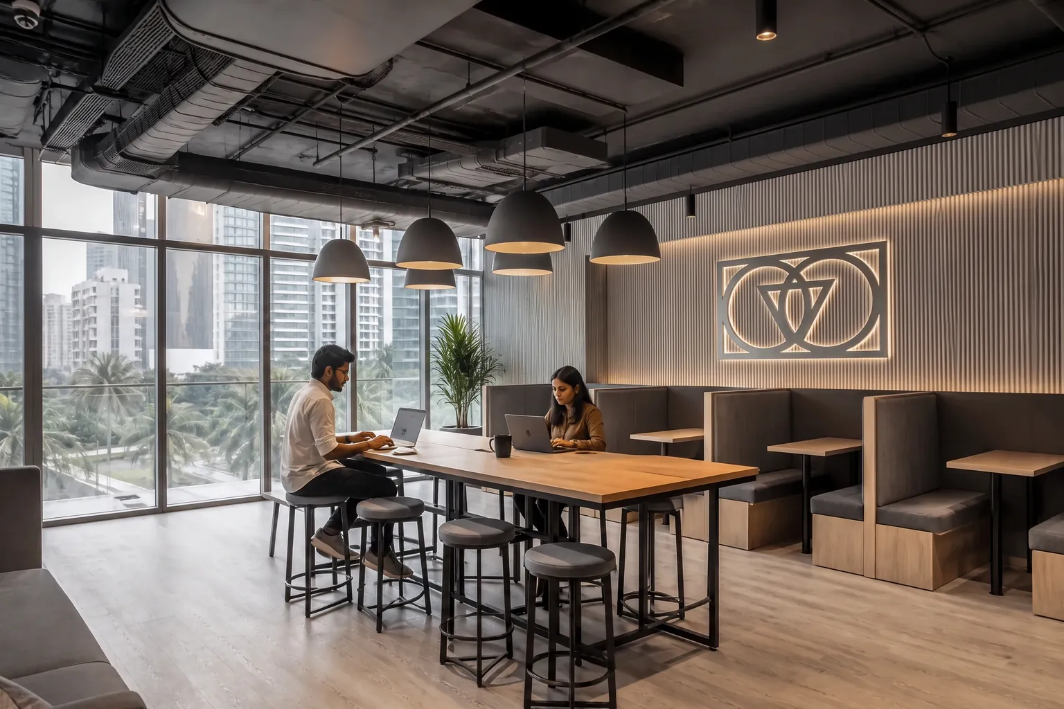 Co-working floor with meeting rooms and open desking