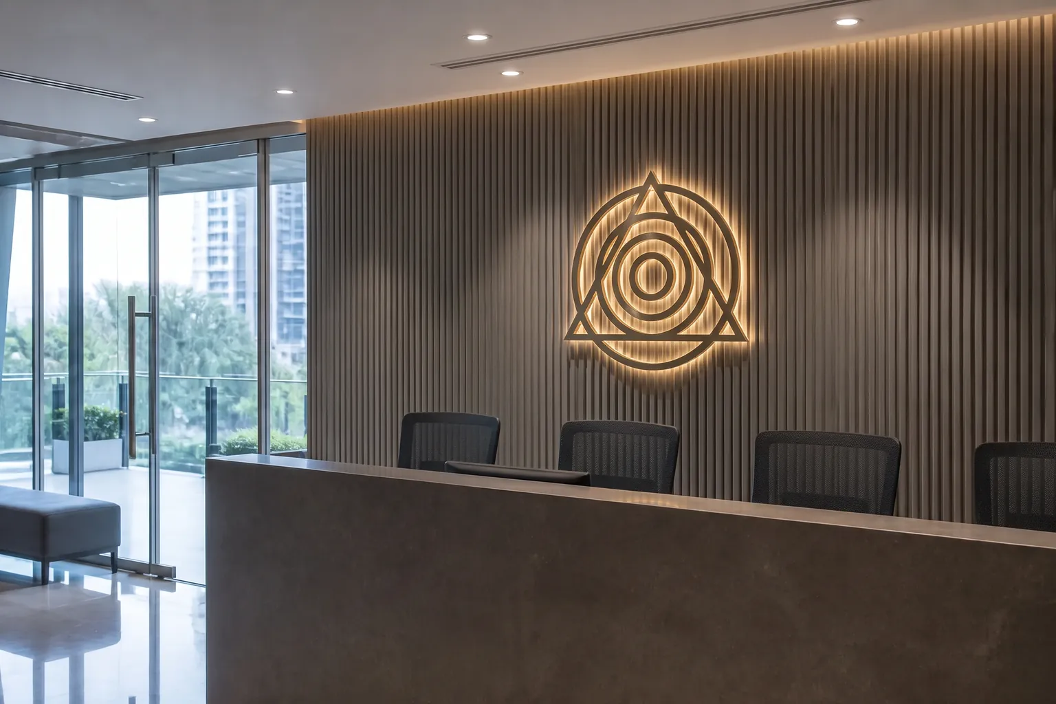 Corporate & aviation: Reception statements & monumental wayfinding: Custom Fabricated Branding