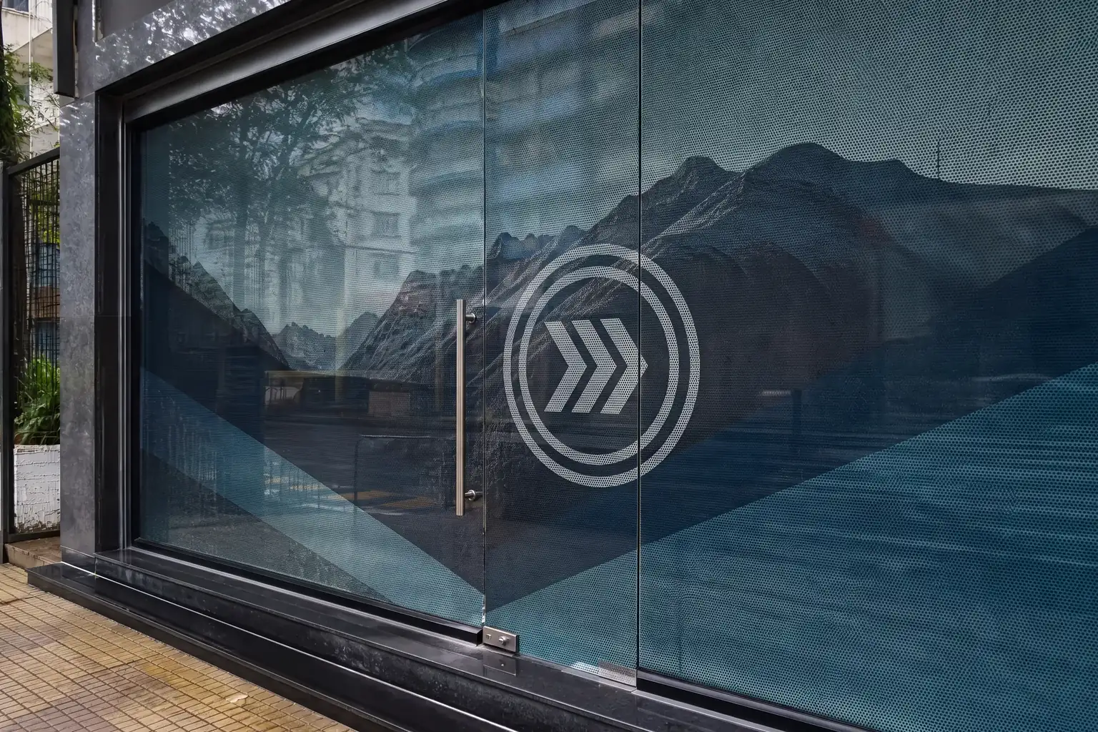 Completed one-way vision stickers installed at a commercial site in India
